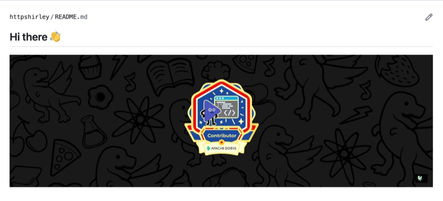 GitHub profile README showing the Apache Doris Contributor badge
