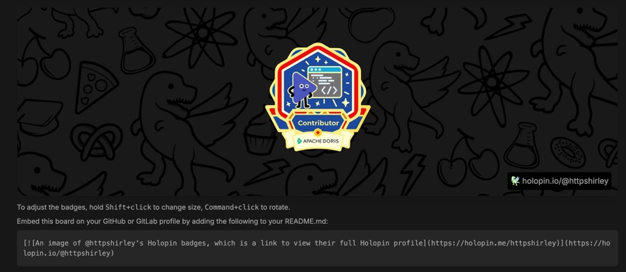 Holopin board with the embed code shown below it